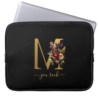 Du rockst Scroll-Text Goldene Floralmonogramm auf Laptopschutzhülle