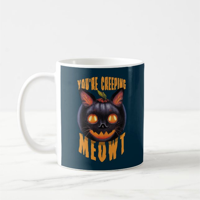 Du schleichst Meowt | Halloween Black Cat Kaffeetasse (Links)