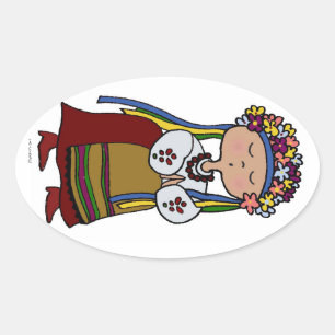 Du tanzst Mädchen in ukrainischer Volkskleidung Ovaler Aufkleber