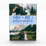 Du und ich Bild perfekt Frischvermählte Eisblau Fotoblock<br><div class="desc">Whimsische und spielerische Hochzeitserinnerung mit 3 Fotos der Frischvermählten und einer typografischen Textzeile,  die "du   ich = bildschön" sagt. Eisblau.</div>