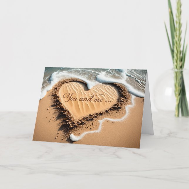 Du und ich schrieben in der Sand-Liebe-Romantik Karte (Vorderseite)