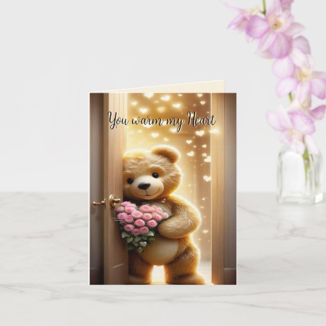 Du wärmst mein Herz - Teddybären-Liebe Karte (Orchidee)