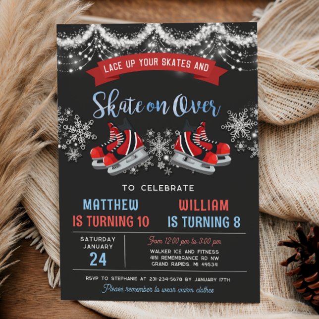 Dual Ice Skating Birthday Invitation for Boys Einladung (Dual Double Ice Skating Birthday Invitation for Boys
)