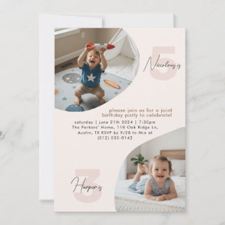 Dual Kids Photo Joint Double Birthday Celebration Einladung