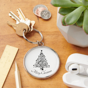 Duale Schwarz-Weiß-Minimalistische Weihnachtsbaume Schlüsselanhänger