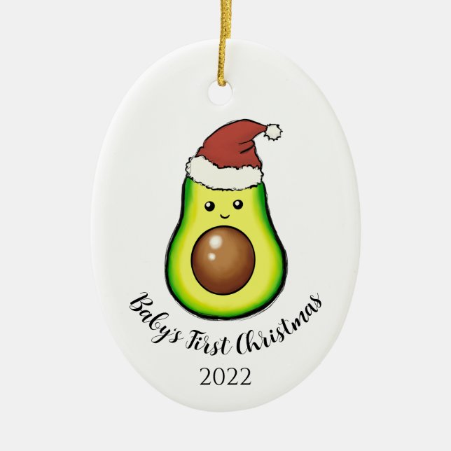 Duale Seite Avacado Baby's First Christmas w. Foto Keramik Ornament (Vorne)