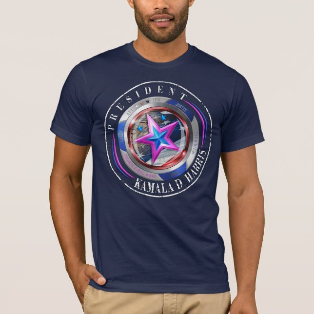 Duale Seite Harris-Walz Wing/Briefmarke Medallion T-Shirt (Vorderseite)