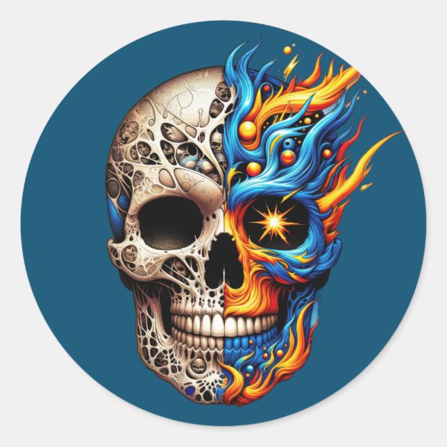 Duality Flame Skull Runder Aufkleber (Vorderseite)