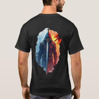 Duality Warrior - Fire & Ice Knight Fantasy Design T-Shirt