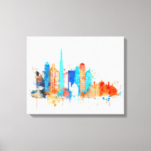 Dubai-Aquarell-Skyline Leinwanddruck