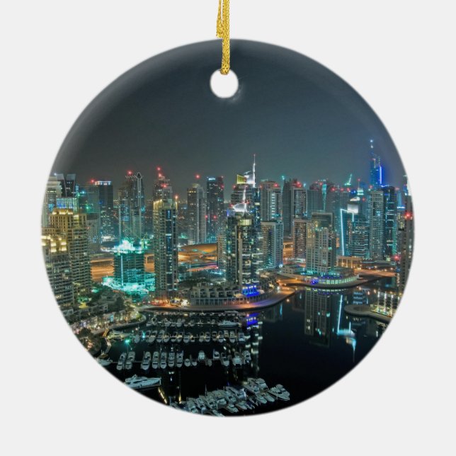Dubai, Arabische Emirate-Skyline nachts Keramik Ornament (Hinten)