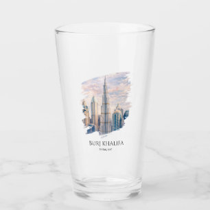 Dubai Burj Khalifa Luxus Stadt Skyline Aquarell Glas