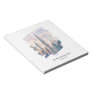 Dubai Burj Khalifa Luxus Stadt Skyline Aquarell Notizblock