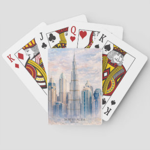 Dubai Burj Khalifa Luxus Stadt Skyline Aquarell Spielkarten