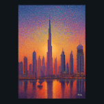Dubai Burj Khalifa Pointillism Skyline Sunset Poster<br><div class="desc">Colorful pointillist painting of Dubai featuring the Burj Khalifa rising above the skyline at sunset. Thousands of vibrant dots create a glowing neo-impressionist cityscape filled with dramatic sky colors and shimmering reflections.</div>