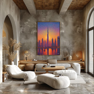 Dubai Burj Khalifa Pointillismus-Sonnenuntergang-S Poster