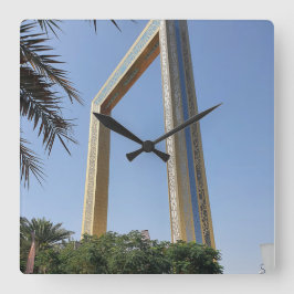 Dubai Frame Gebäude mit Sitz in Zabeel Park Quadratische Wanduhr