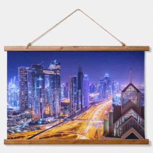 Dubai Indien nachts Wandteppich Mit Holzrahmen