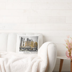 Dubai Marina City UAE Skyline Vintag Panorama Kissen