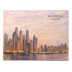Dubai Marina Skyline Aquarell Stadtlichter Reise Notizblock