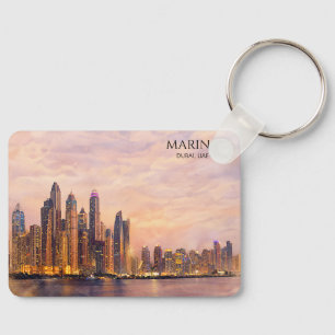 Dubai Marina Skyline Aquarell Stadtlichter Reise Schlüsselanhänger