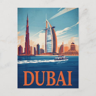 Dubai Marina Skyline & Boot Retro Postkarte