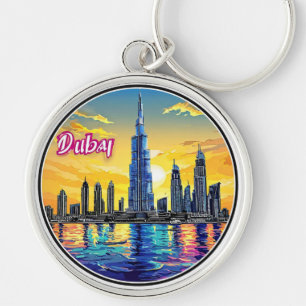 Dubai-Silhouette mit ikonischen Wolkenkratzern Schlüsselanhänger