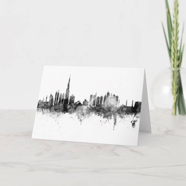 Dubai Skyline Black White Karte (Vorderseite)