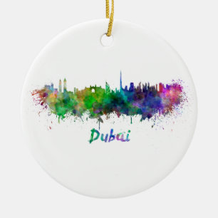 Dubai skyline im Watercolor Keramik Ornament