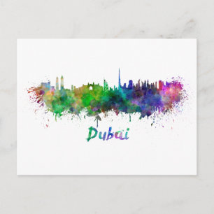 Dubai-Skyline in Aquarell Postkarte