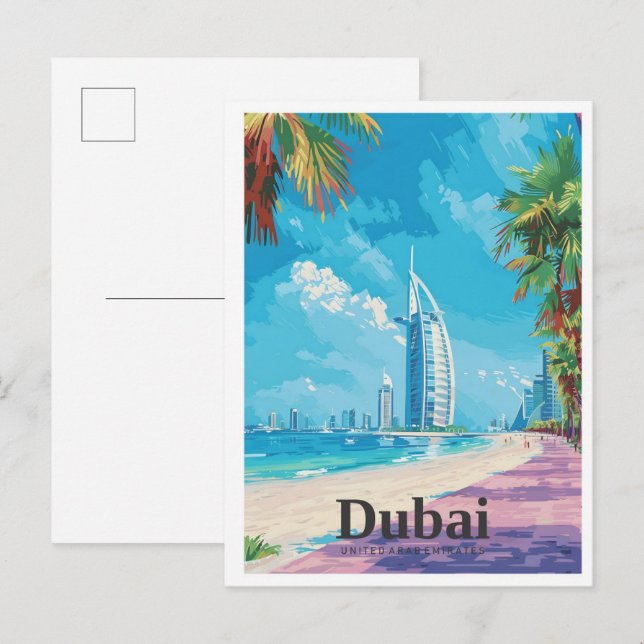 Dubai UAE Art Vintage Travel Postkarte (Vorne/Hinten)