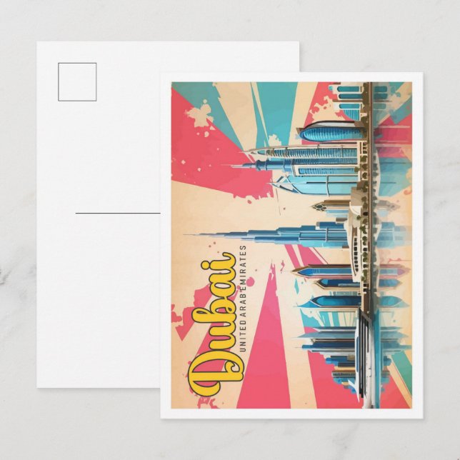 Dubai UAE Pop Art Travel Illustration Postkarte (Vorne/Hinten)