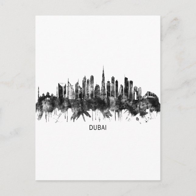 Dubai UAE Skyline BW Einladungspostkarte (Vorderseite)