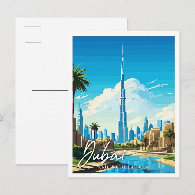 Dubai UAE Vintage Reise Illustration Postkarte (Vorne/Hinten)
