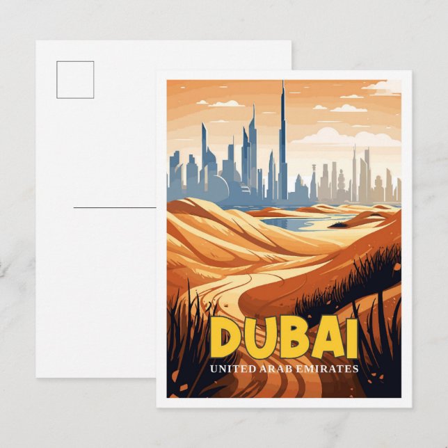 Dubai UAE Vintage Reise Illustration Postkarte (Vorne/Hinten)