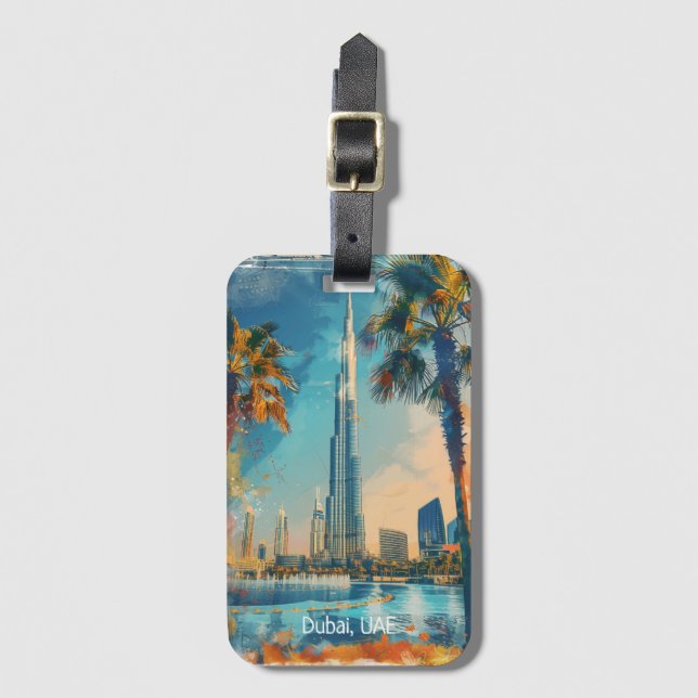 Dubai United Arab Emirates Burj Khalifa Artwork Gepäckanhänger (Vorderseite Vertikal)