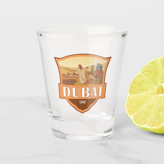 Dubai United Arab Emirates Desert Safari Retro Schnapsglas (Vorderseite)