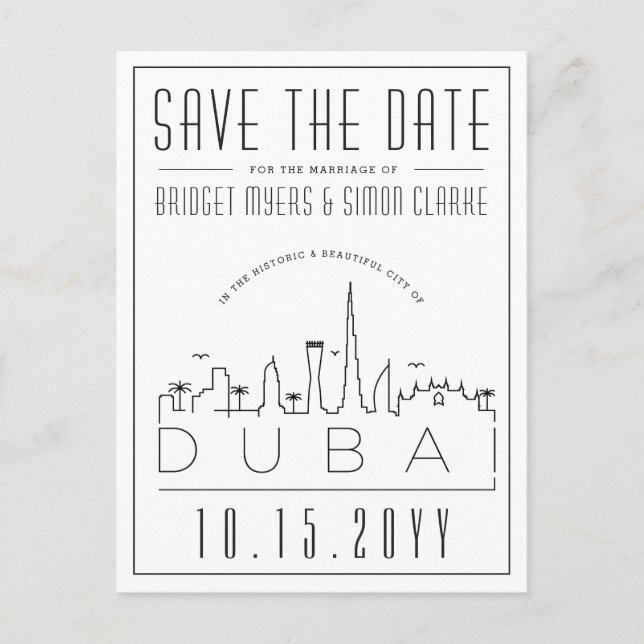 Dubai Wedding Deko Skyline Save the Date Postcard Postkarte (Vorderseite)