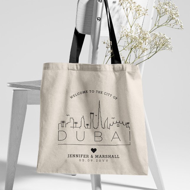 Dubai Wedding | Stilisierte Deko Skyline Tote Bag Tragetasche (Von Creator hochgeladen)