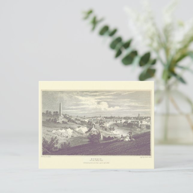 Dublin City From Phoenix Park 1825 Postcard Postkarte (Stehend Vorderseite)