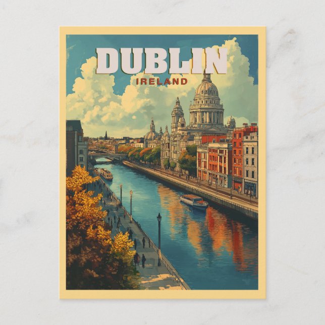 Dublin City Irland - Retro Travel Postkarte (Vorderseite)
