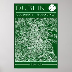 Dublin Green Map Poster Minimale Wandkunst Irland