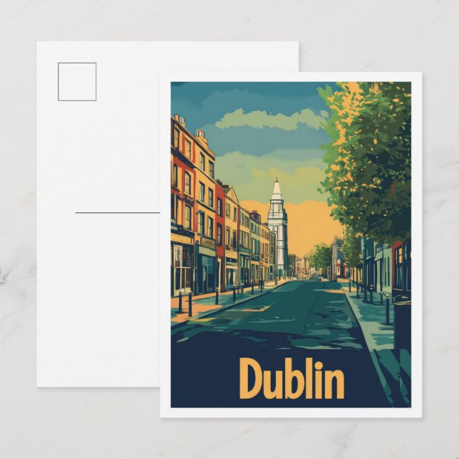 Dublin Ireland Art Vintage Travel Illustration Postkarte (Vorne/Hinten)