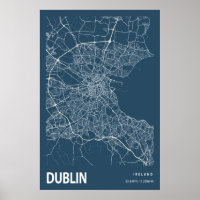 Dublin Ireland City Map Art Blue Print