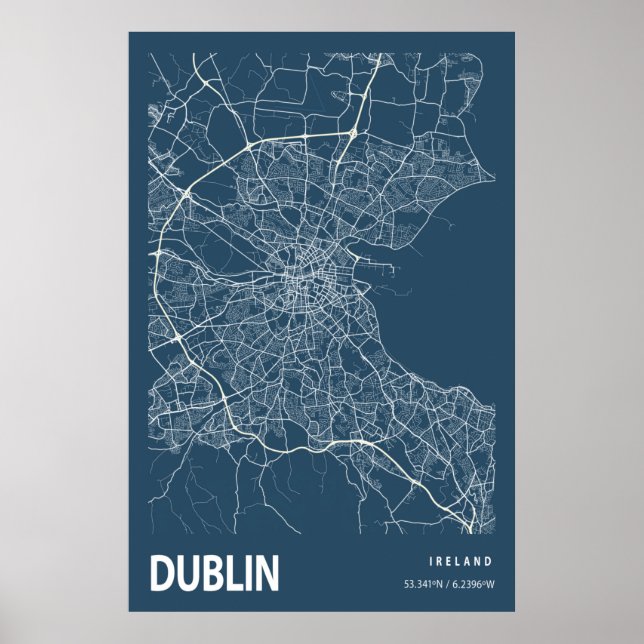 Dublin Ireland City Map Art Blue Print Poster (Vorne)