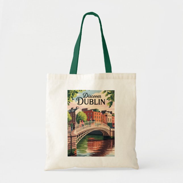 Dublin Ireland Illustration Travel Art Vintag Tragetasche (Vorne)