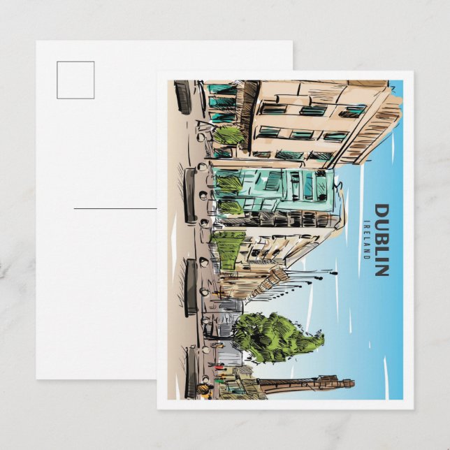 Dublin Ireland Sketch Art Vintage Postkarte (Vorne/Hinten)