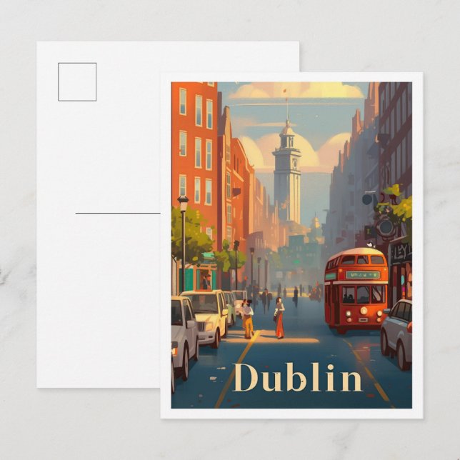Dublin Ireland Vintage Travel Illustration Postkarte (Vorne/Hinten)