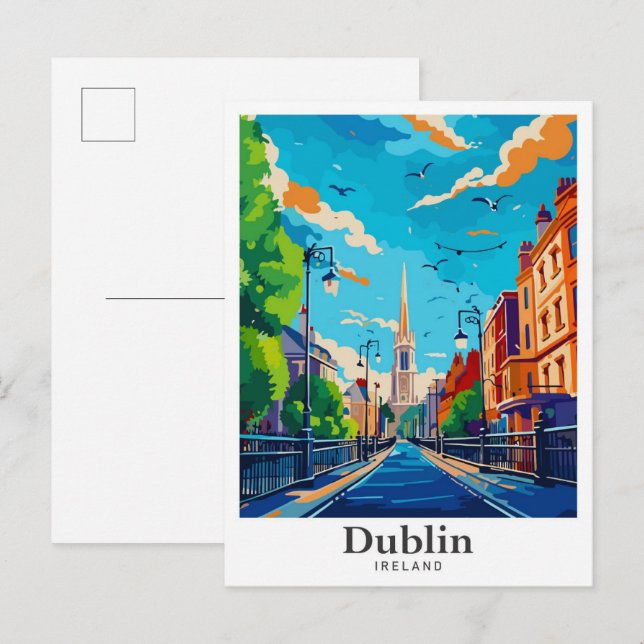 Dublin Ireland Vintage Travel Portrait Postkarte (Vorne/Hinten)