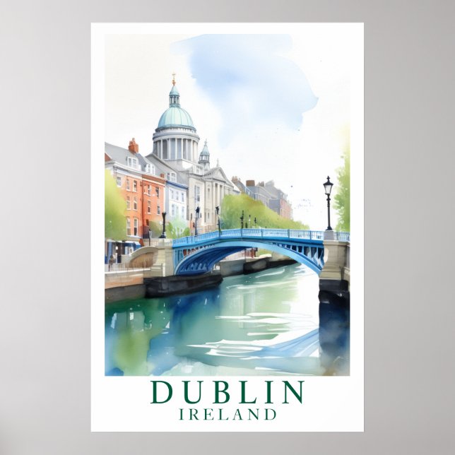 Dublin Irland Brücke Aquarell Kunst Poster (Vorne)